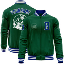 Load image into Gallery viewer, Custom Kelly Green Roya-White Bomber Varsity Letterman Zipper Jacket