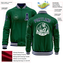 Load image into Gallery viewer, Custom Kelly Green Navy-White Bomber Varsity Letterman Zipper Jacket