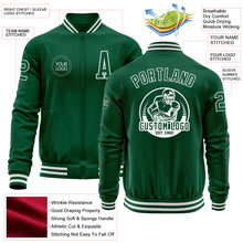 Load image into Gallery viewer, Custom Kelly Green White Bomber Varsity Letterman Zipper Jacket
