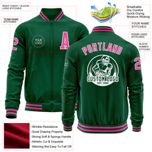 Load image into Gallery viewer, Custom Kelly Green Pink-White Bomber Varsity Letterman Zipper Jacket