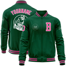 Load image into Gallery viewer, Custom Kelly Green Pink-White Bomber Varsity Letterman Zipper Jacket