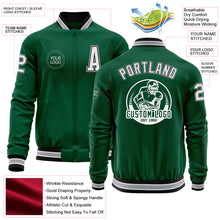 Load image into Gallery viewer, Custom Kelly Green Black-Gray Bomber Varsity Letterman Zipper Jacket