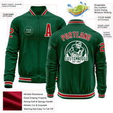 Load image into Gallery viewer, Custom Kelly Green Red-White Bomber Varsity Letterman Zipper Jacket