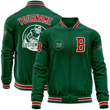 Load image into Gallery viewer, Custom Kelly Green Red-White Bomber Varsity Letterman Zipper Jacket