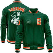 Load image into Gallery viewer, Custom Kelly Green Orange-White Bomber Varsity Letterman Zipper Jacket