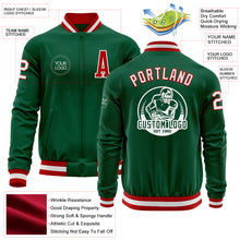 Load image into Gallery viewer, Custom Kelly Green Red-White Bomber Varsity Letterman Zipper Jacket