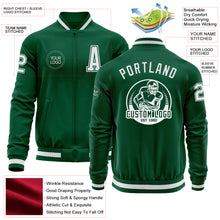 Load image into Gallery viewer, Custom Kelly Green White Bomber Varsity Letterman Zipper Jacket