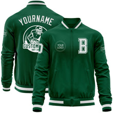 Load image into Gallery viewer, Custom Kelly Green White Bomber Varsity Letterman Zipper Jacket