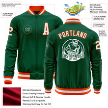 Load image into Gallery viewer, Custom Kelly Green White-Orange Bomber Varsity Letterman Zipper Jacket