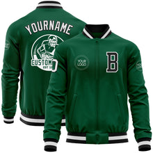 Load image into Gallery viewer, Custom Kelly Green Black-White Bomber Varsity Letterman Zipper Jacket