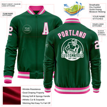 Load image into Gallery viewer, Custom Kelly Green White-Pink Bomber Varsity Letterman Zipper Jacket