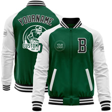Load image into Gallery viewer, Custom Kelly Green Black-White Bomber Varsity Letterman Two Tone Zipper Jacket