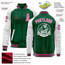 Load image into Gallery viewer, Custom Kelly Green Pink-White Bomber Varsity Letterman Two Tone Zipper Jacket