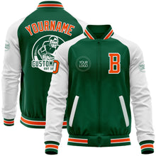 Load image into Gallery viewer, Custom Kelly Green Orange-White Bomber Varsity Letterman Two Tone Zipper Jacket