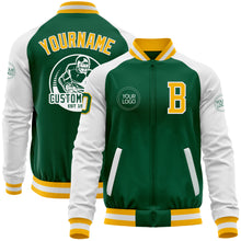 Load image into Gallery viewer, Custom Kelly Green Gold-White Bomber Varsity Letterman Two Tone Zipper Jacket