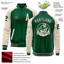 Load image into Gallery viewer, Custom Kelly Green Cream-Black Bomber Varsity Letterman Two Tone Zipper Jacket
