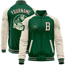 Load image into Gallery viewer, Custom Kelly Green Cream-Black Bomber Varsity Letterman Two Tone Zipper Jacket