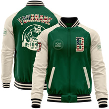 Load image into Gallery viewer, Custom Kelly Green Vintage USA Flag Cream-Black Bomber Varsity Letterman Two Tone Zipper Jacket