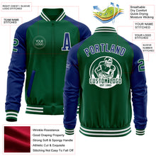 Load image into Gallery viewer, Custom Kelly Green Royal-White Bomber Varsity Letterman Two Tone Zipper Jacket