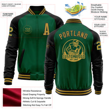 Load image into Gallery viewer, Custom Kelly Green Old Gold-Black Bomber Varsity Letterman Two Tone Zipper Jacket