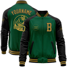 Load image into Gallery viewer, Custom Kelly Green Old Gold-Black Bomber Varsity Letterman Two Tone Zipper Jacket