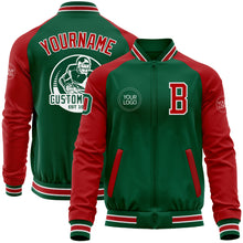 Load image into Gallery viewer, Custom Kelly Green Red-White Bomber Varsity Letterman Two Tone Zipper Jacket