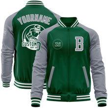 Load image into Gallery viewer, Custom Kelly Green Gray-White Bomber Varsity Letterman Two Tone Zipper Jacket