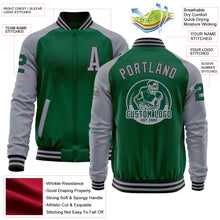 Load image into Gallery viewer, Custom Kelly Green Gray-Black Bomber Varsity Letterman Two Tone Zipper Jacket