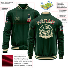 Load image into Gallery viewer, Custom Green Vintage USA Flag-Cream Bomber Varsity Letterman Zipper Jacket