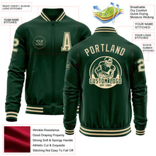 Load image into Gallery viewer, Custom Green Cream Bomber Varsity Letterman Zipper Jacket