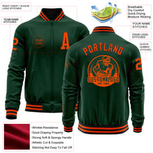 Load image into Gallery viewer, Custom Green Orange-Black Bomber Varsity Letterman Zipper Jacket