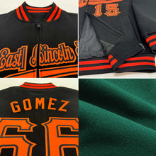 Load image into Gallery viewer, Custom Green Old Gold-Black Bomber Varsity Letterman Zipper Jacket