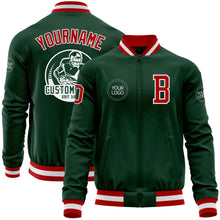 Load image into Gallery viewer, Custom Green Red-White Bomber Varsity Letterman Zipper Jacket