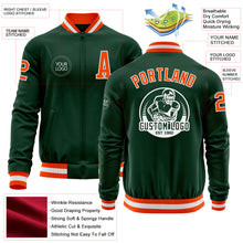 Load image into Gallery viewer, Custom Green Orange-White Bomber Varsity Letterman Zipper Jacket