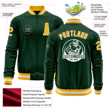 Load image into Gallery viewer, Custom Green Gold-White Bomber Varsity Letterman Zipper Jacket