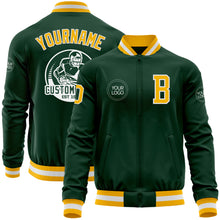 Load image into Gallery viewer, Custom Green Gold-White Bomber Varsity Letterman Zipper Jacket