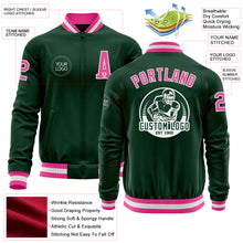 Load image into Gallery viewer, Custom Green Pink-White Bomber Varsity Letterman Zipper Jacket