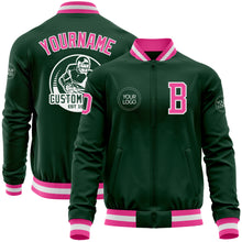 Load image into Gallery viewer, Custom Green Pink-White Bomber Varsity Letterman Zipper Jacket