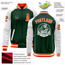 Load image into Gallery viewer, Custom Green Orange-White Bomber Varsity Letterman Two Tone Zipper Jacket