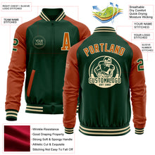 Load image into Gallery viewer, Custom Green Texas Orange-Cream Bomber Varsity Letterman Two Tone Zipper Jacket