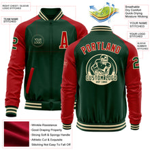 Load image into Gallery viewer, Custom Green Red-Cream Bomber Varsity Letterman Two Tone Zipper Jacket