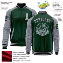 Load image into Gallery viewer, Custom Green Gray-Black Bomber Varsity Letterman Two Tone Zipper Jacket