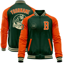 Load image into Gallery viewer, Custom Green Orange-Cream Bomber Varsity Letterman Two Tone Zipper Jacket
