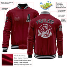 Load image into Gallery viewer, Custom Crimson Black-Gray Bomber Varsity Letterman Zipper Jacket