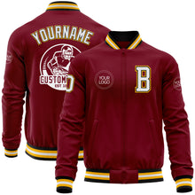 Load image into Gallery viewer, Custom Crimson Black-Gold Bomber Varsity Letterman Zipper Jacket