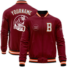 Load image into Gallery viewer, Custom Crimson Black-Orange Bomber Varsity Letterman Zipper Jacket