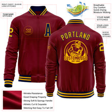 Load image into Gallery viewer, Custom Crimson Navy-Gold Bomber Varsity Letterman Zipper Jacket