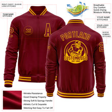 Load image into Gallery viewer, Custom Crimson Gold Bomber Varsity Letterman Zipper Jacket