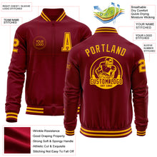 Load image into Gallery viewer, Custom Crimson Gold Bomber Varsity Letterman Zipper Jacket
