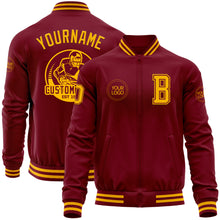 Load image into Gallery viewer, Custom Crimson Gold Bomber Varsity Letterman Zipper Jacket
